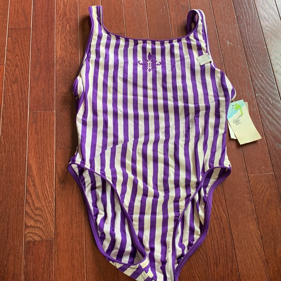 NWT Vintage Le Cove retro stripe cotton swimsuit bathing suit S/M - Picture 1 of 7